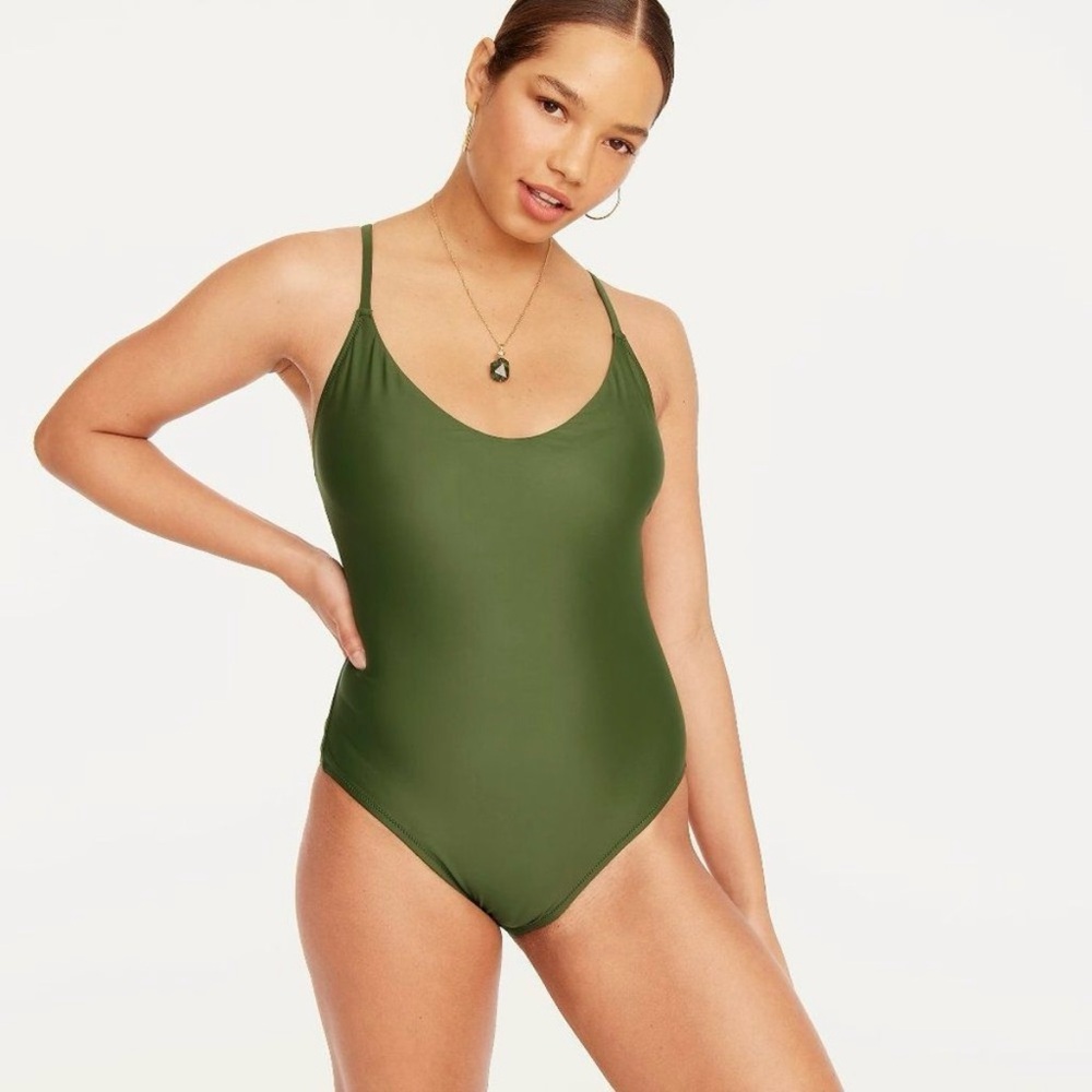 J. Crew Scoopneck One-Piece Swimsuit in Safari Green Size 22 NWT